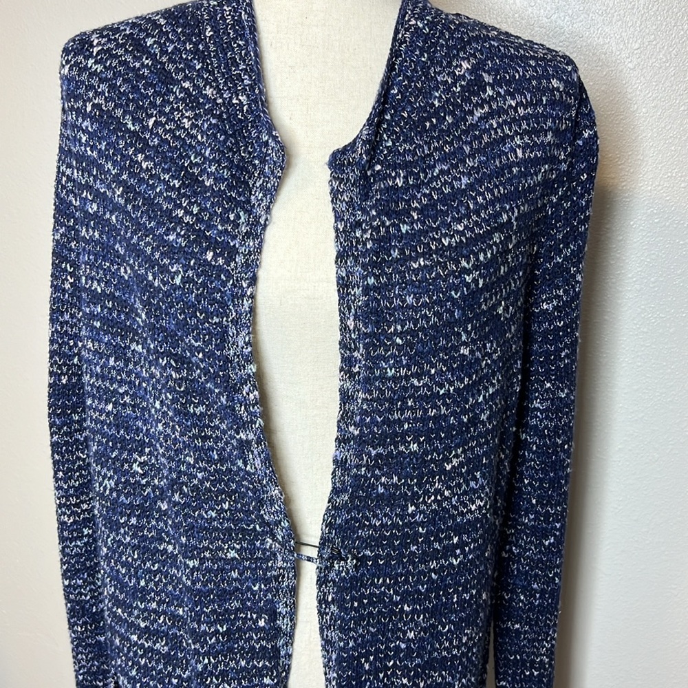 J JILL Cardigan Sweater NEW Longline Blue Melange Pockets Lagenlook Oversized XS